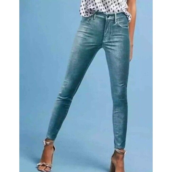 Pilcro Letterpress By Anthropologie Velvet Pants Size 27 High Rise Skinny Blue - Picture 1 of 6